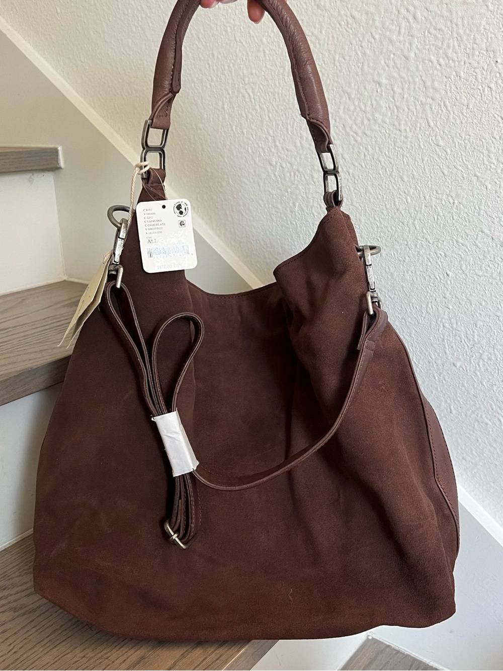 Free People Suzie Suede Slouchy Tote Bag in Espresso Brown NWT - Picture 7 of 10